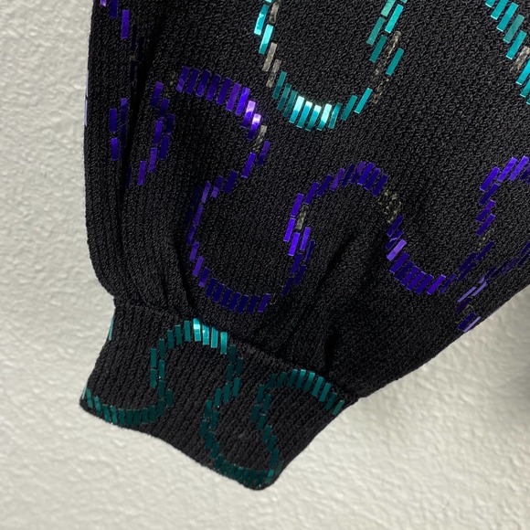 St. John Neiman Marcus Top Size 8 Womens Black with Purple Teal Sequin - Picture 5 of 11